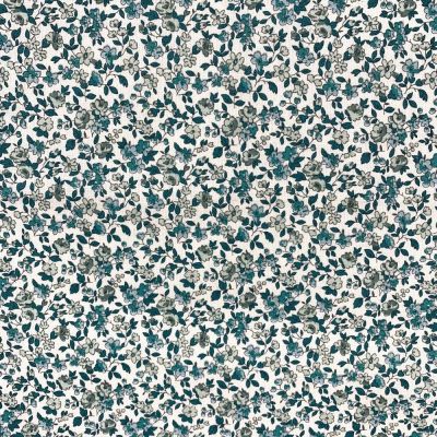 Coupon Tissu Coton imprimé Arty Léonie vert canard sur fond Blanc - Par coupon de 3 mètres