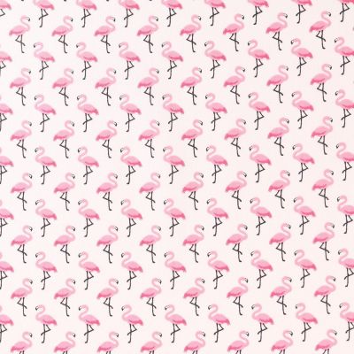Tissu Coton Imprimé Arty Flamingo Rose sur fond Ecru - Par 10 cm