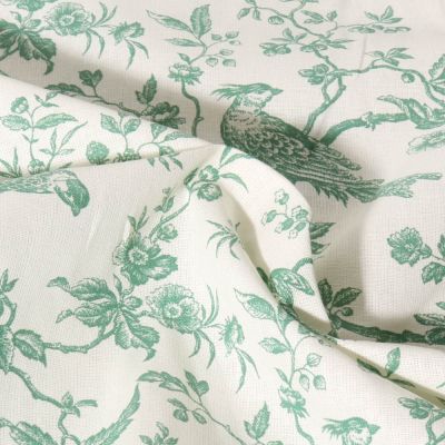 Coupon Tissu Coton imprimé Inspiration Jouy bird vert sur fond Ecru - Coupon de 180 cm