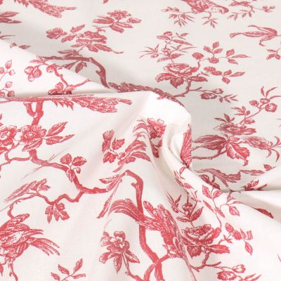 Tissu Coton cretonne enduit Jardins Fleuris sur fond Ecru - Par 10 cm