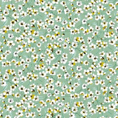 Coupon Tissu Coton imprimé Arty Miyu sur fond Vert menthe - Par coupon de 3 mètres