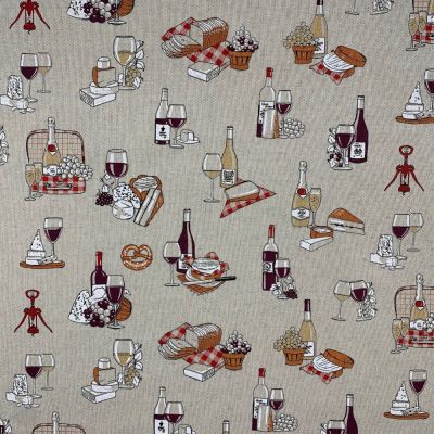 Tissu Toile de Coton Apéro sur fond Naturel - Par 10 cm