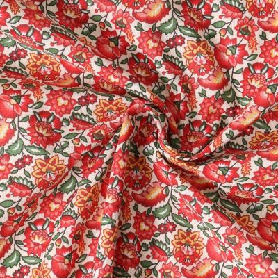 Coupon Tissu Coton imprimé Arty Mirelda fleurs vintage Rouges sur fond Blanc - Par coupon de 3 mètres