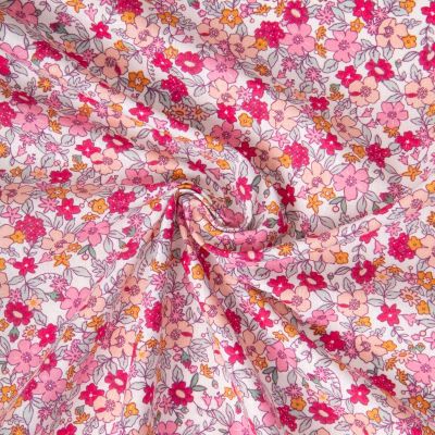 Tissu Coton imprimé Arty Agatha fleuris Rose sur fond Blanc - Par 10 cm