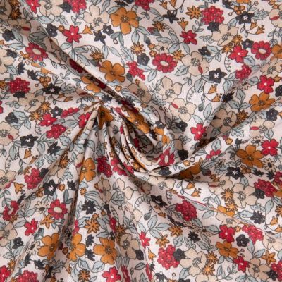 Tissu Coton imprimé Arty Agatha fleuris Ocre sur fond Blanc - Par 10 cm