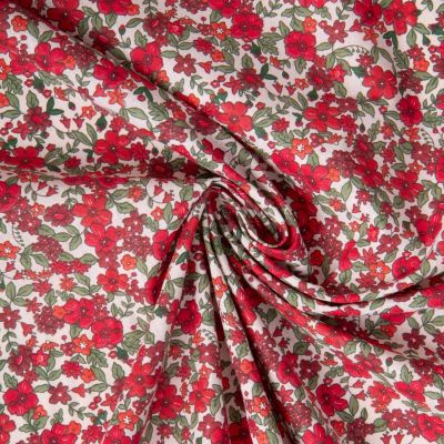 Tissu Coton imprimé Arty Agatha fleuris Rouge sur fond Blanc - Par 10 cm