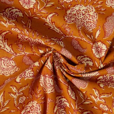 Tissu Coton imprimé Arty Agra fleuris sur fond Ocre - Par 10 cm