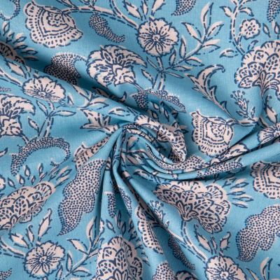 Tissu Coton imprimé Arty Agra fleuris sur fond Bleu - Par 10 cm