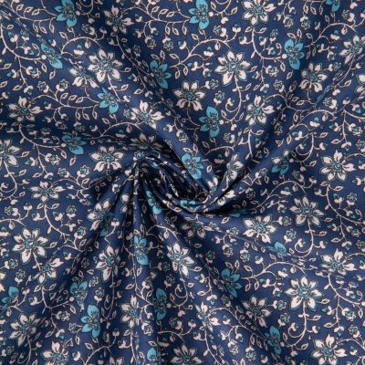 Tissu Coton imprimé Arty Goa fleuris sur fond Bleu marine - Par 10 cm
