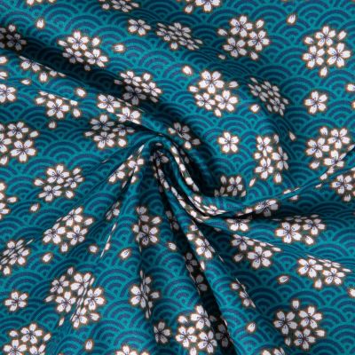 Tissu Coton imprimé Arty Washi éventail fleuris sur fond Bleu - Par 10 cm
