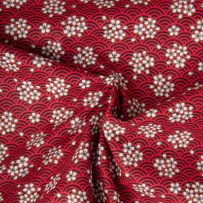 Tissu Coton imprimé Arty Washi éventail fleuris sur fond Rouge - Par 10 cm