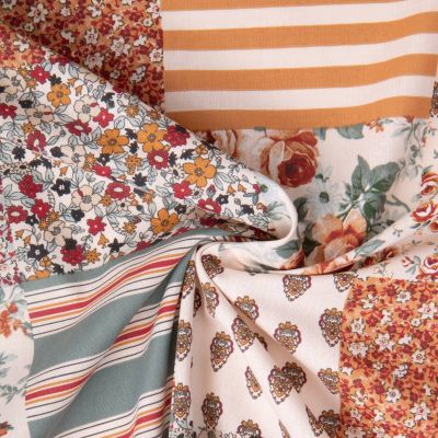 Tissu Coton imprimé Arty Fleurville ocre sur fond Blanc - Par 10 cm