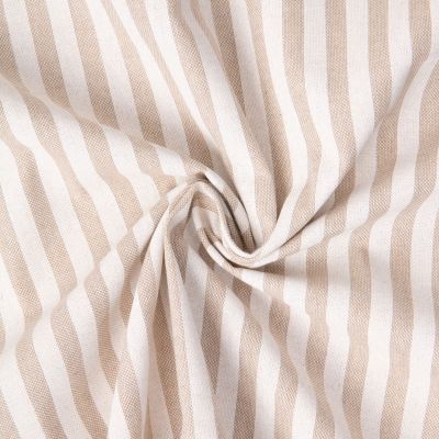Tissu Toile Polycoton aspect Lin Rayé blanc sur fond Naturel - Par 10 cm