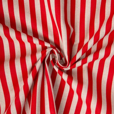 Tissu Toile Polycoton aspect Lin Rayé rouge sur fond Naturel - Par 10 cm