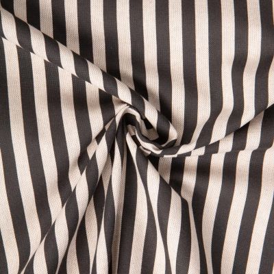 Tissu Toile Polycoton aspect Lin Rayé noir sur fond Naturel - Par 10 cm