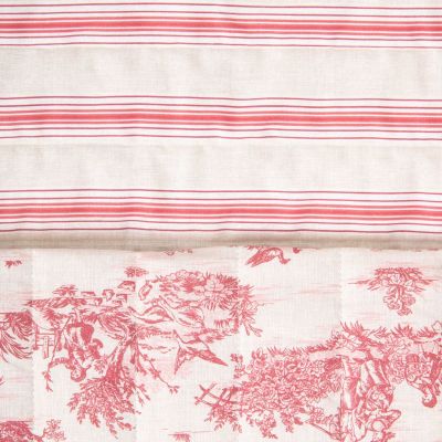Tissu Coton Matelassé réversible Mathilda rayures Rouge sur fond Blanc cassé - Par 10 cm