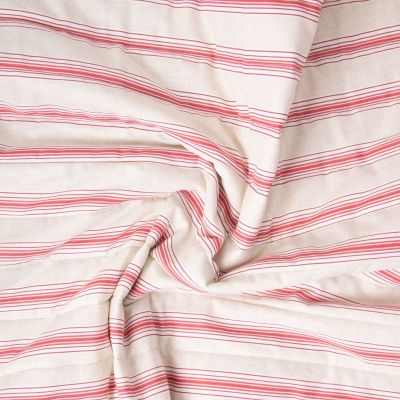 Tissu Coton Matelassé réversible Mathilda rayures Rouge sur fond Blanc cassé - Par 10 cm