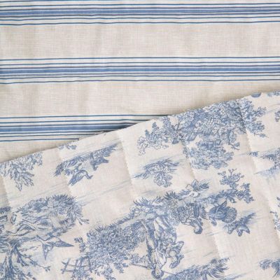 Tissu Coton Matelassé réversible Mathilda rayures Bleu sur fond Blanc cassé - Par 10 cm