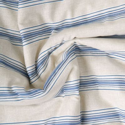 Tissu Coton Matelassé réversible Mathilda rayures Bleu sur fond Blanc cassé - Par 10 cm