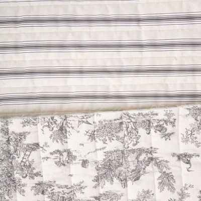 Tissu Coton Matelassé réversible Mathilda rayures Noir sur fond Blanc cassé - Par 10 cm