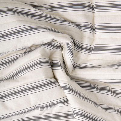Tissu Coton Matelassé réversible Mathilda rayures Noir sur fond Blanc cassé - Par 10 cm