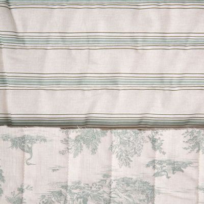 Tissu Coton Matelassé réversible Mathilda rayures Vert sur fond Blanc cassé - Par 10 cm