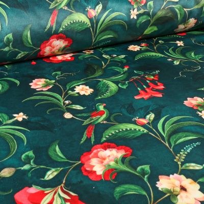 Tissu Velours d&#039;ameublement ras épais tout doux Pipaa sur fond Vert canard - Par 10 cm