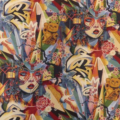 Tissu Jacquard Japan graff Jaune - Par 10 cm