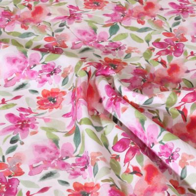 Tissu Viscose Sanfor Thalia rose sur fond Blanc - Par 10 cm