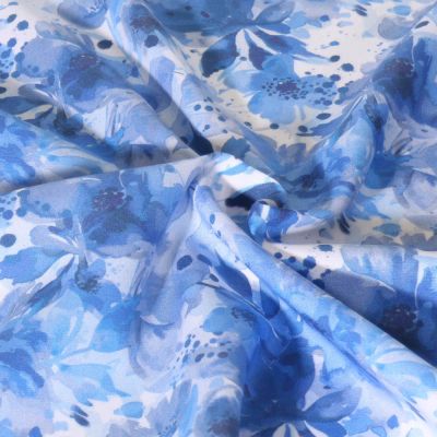 Tissu Viscose Sanfor Aqua bleu sur fond Blanc - Par 10 cm
