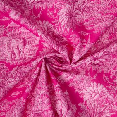 Tissu Coton imprimé digital Mini Maharani sur fond Rose fuchsia - Par 10 cm