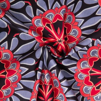 Tissu Coton Wax pailleté Bamori Gris et rouge - Par 10 cm