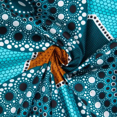 Tissu Coton Wax pailleté Baobab Turquoise - Par 10 cm