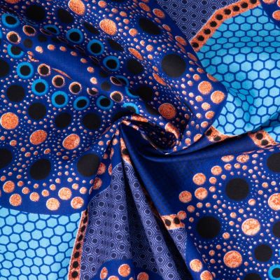 Tissu Coton Wax pailleté Baobab Bleu - Par 10 cm