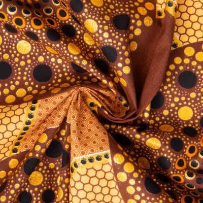Tissu Coton Wax pailleté Baobab Marron et or - Par 10 cm