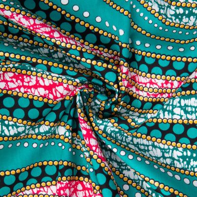 Tissu Coton Wax pailleté Nubia Jade et or - Par 10 cm