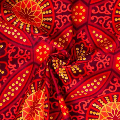 Tissu Coton Wax pailleté Sura Rouge et or - Par 10 cm