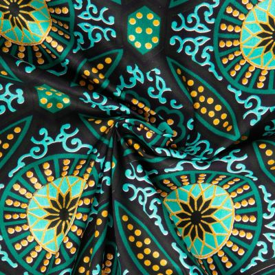 Tissu Coton Wax pailleté Sura Vert et or - Par 10 cm