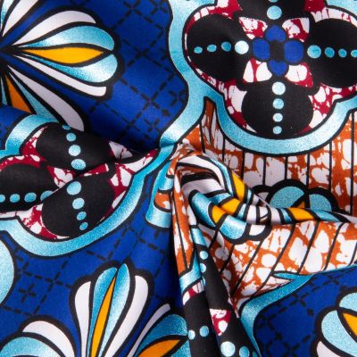 Tissu Coton Wax pailleté Dakar Bleu - Par 10 cm