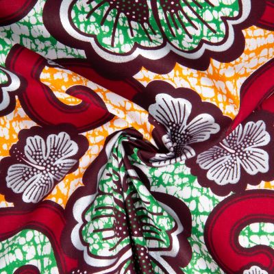 Tissu Coton Wax pailleté Bamako Rouge et argent - Par 10 cm
