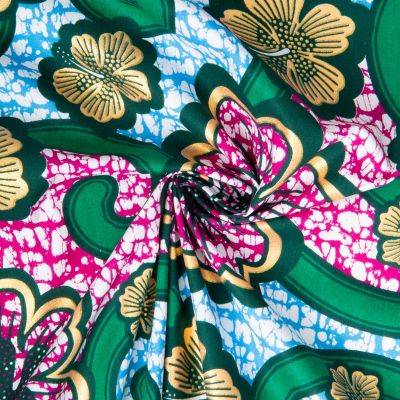 Tissu Coton Wax pailleté Bamako Bleu et or - Par 10 cm