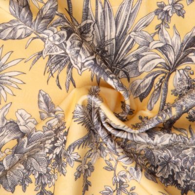 Tissu Velours ras d&#039;ameublement imprimé Samarcande Gris sur fond Jaune - Par 10 cm