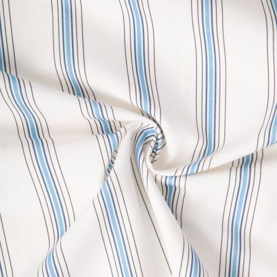 Tissu Toile de Coton Rayures Bleu ciel sur fond Ecru - Par 10 cm