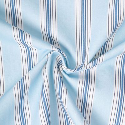 Tissu Toile de Coton Rayures Bleues sur fond Bleu ciel - Par 10 cm