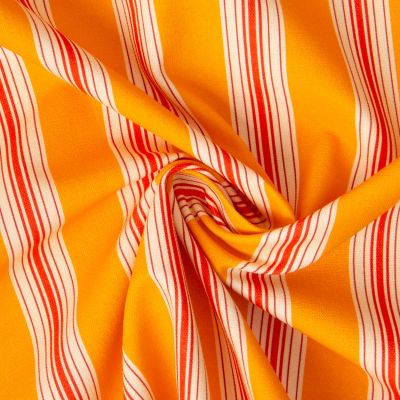 Tissu Toile de Coton Rayures Oranges sur fond Jaune moutarde - Par 10 cm