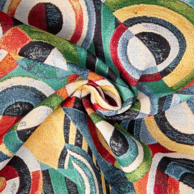 Tissu Jacquard d&#039;ameublement imprimé Géométrique sur fond Multicolore - Par 10 cm