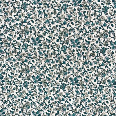 Coupon Tissu Coton Enduit Fleuris Léonie vert canard sur fond Blanc - Coupon de 3 mètres