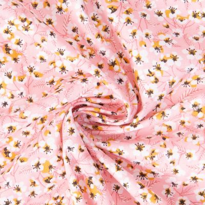 Coupon Tissu Coton imprimé Arty Miyu sur fond Rose bébé - Par coupon de 3 mètres