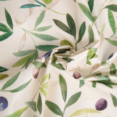 Coupon Tissu Coton Enduit Toscane All Over vert sur fond Ecru - Coupon de 3 mètres