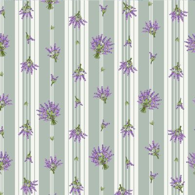 Tissu Coton Enduit Coutil de Provence rayé sauge sur fond Blanc - Par 10 cm
